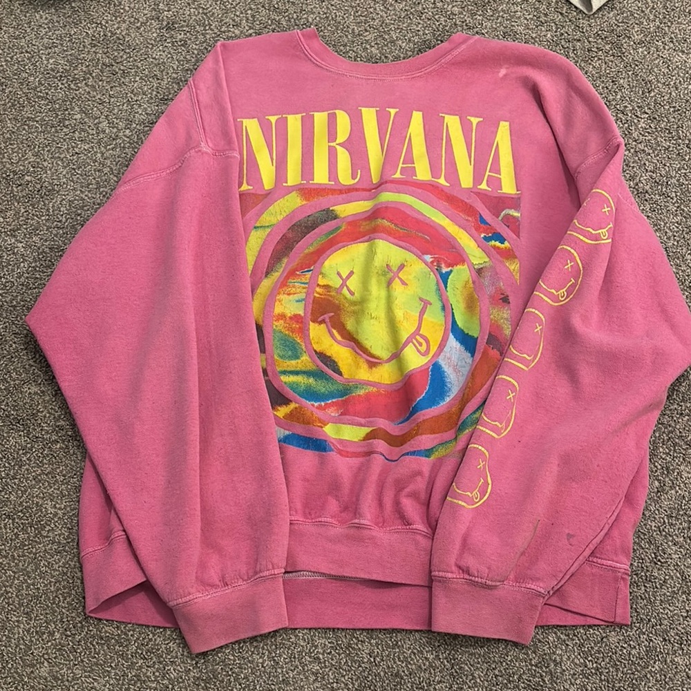 NIRVANA Pink Multicolor Graphic Sweatshirt